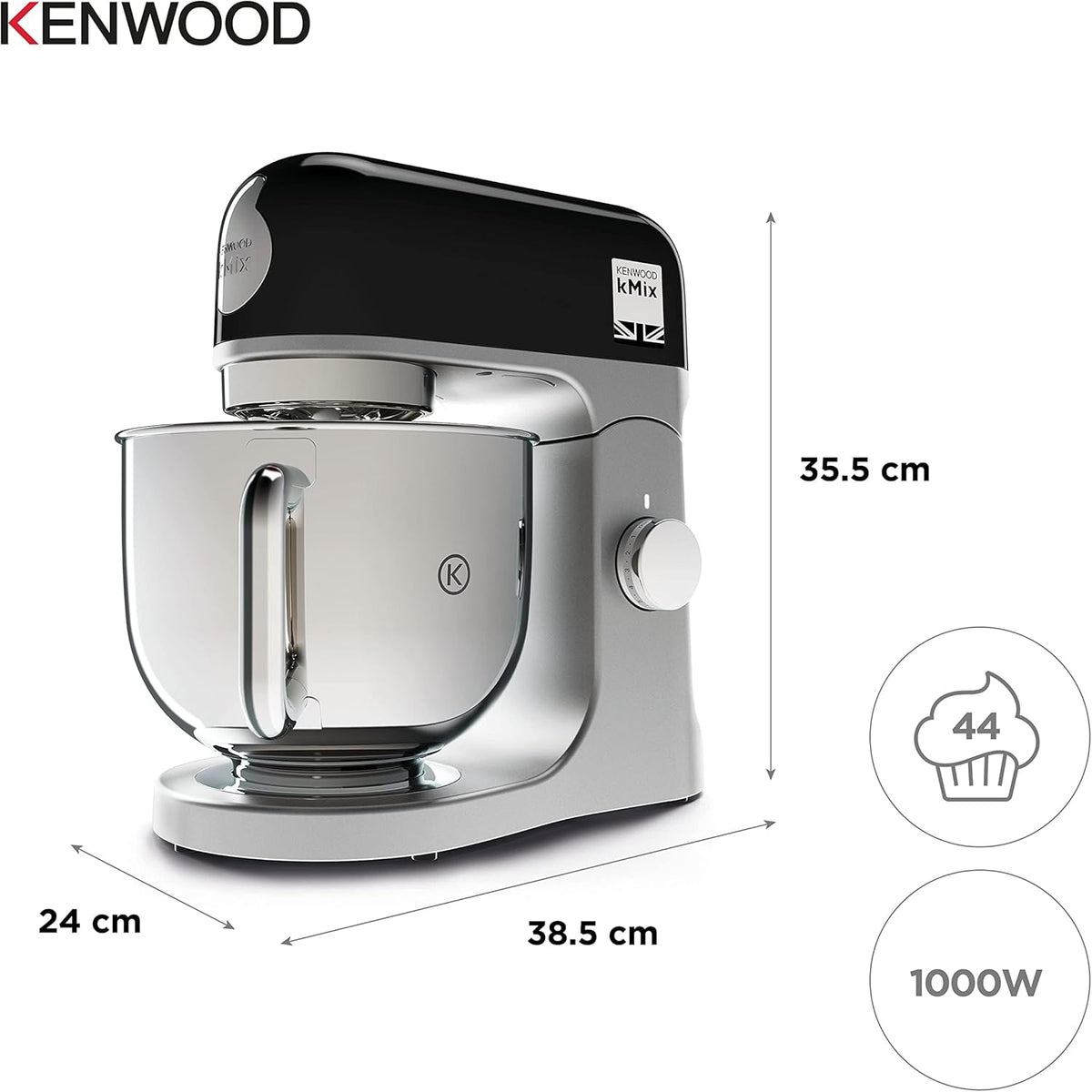 Robot pâtissier kMix KMX750BK 1000 W bol inox 5 L mouvement planétaire 6 vitesses couvercle anti-projection noir