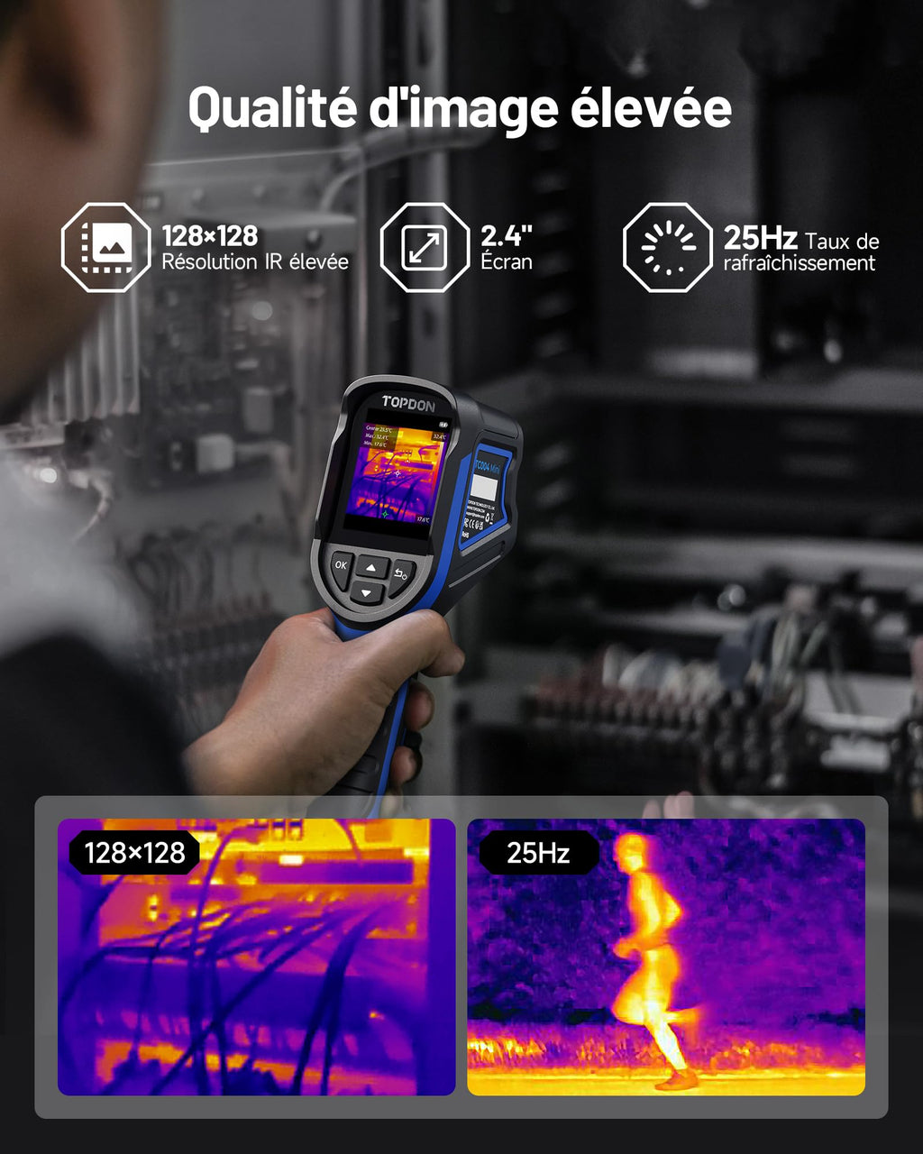 Caméra thermique infrarouge TC004 Mini 240x240 25Hz autonomie 15 heures mesure thermique CVC inspection