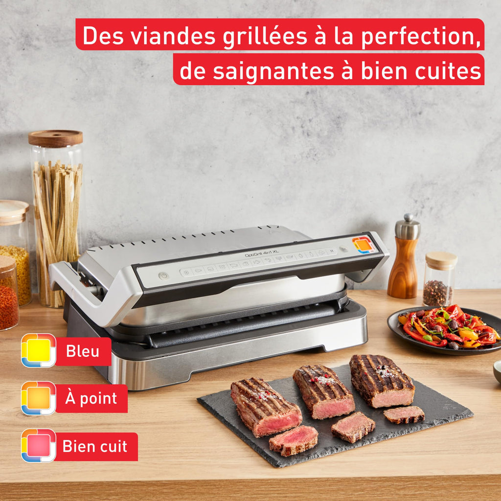 Grill électrique intelligent Optigrill 4 en 1 XL 2200 W en acier inoxydable avec cuisson automatique 12 programmes capacité 8 personnes