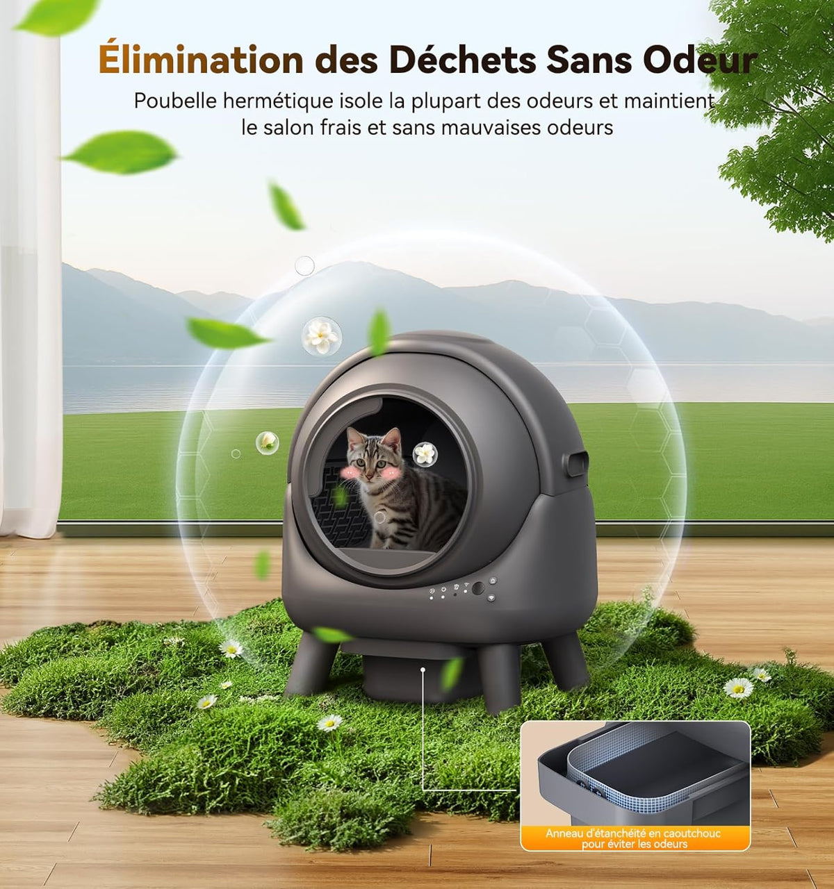 Litière chat autonettoyante bac automatique anti odeur contrôle app capacité 65L