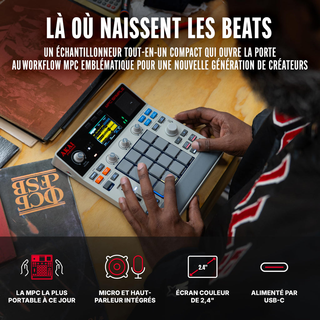 Échantillonneur Portable MPC 16 Pads USB-C Batterie Rechargeable avec Haut-Parleur Microphone pour Séquençage