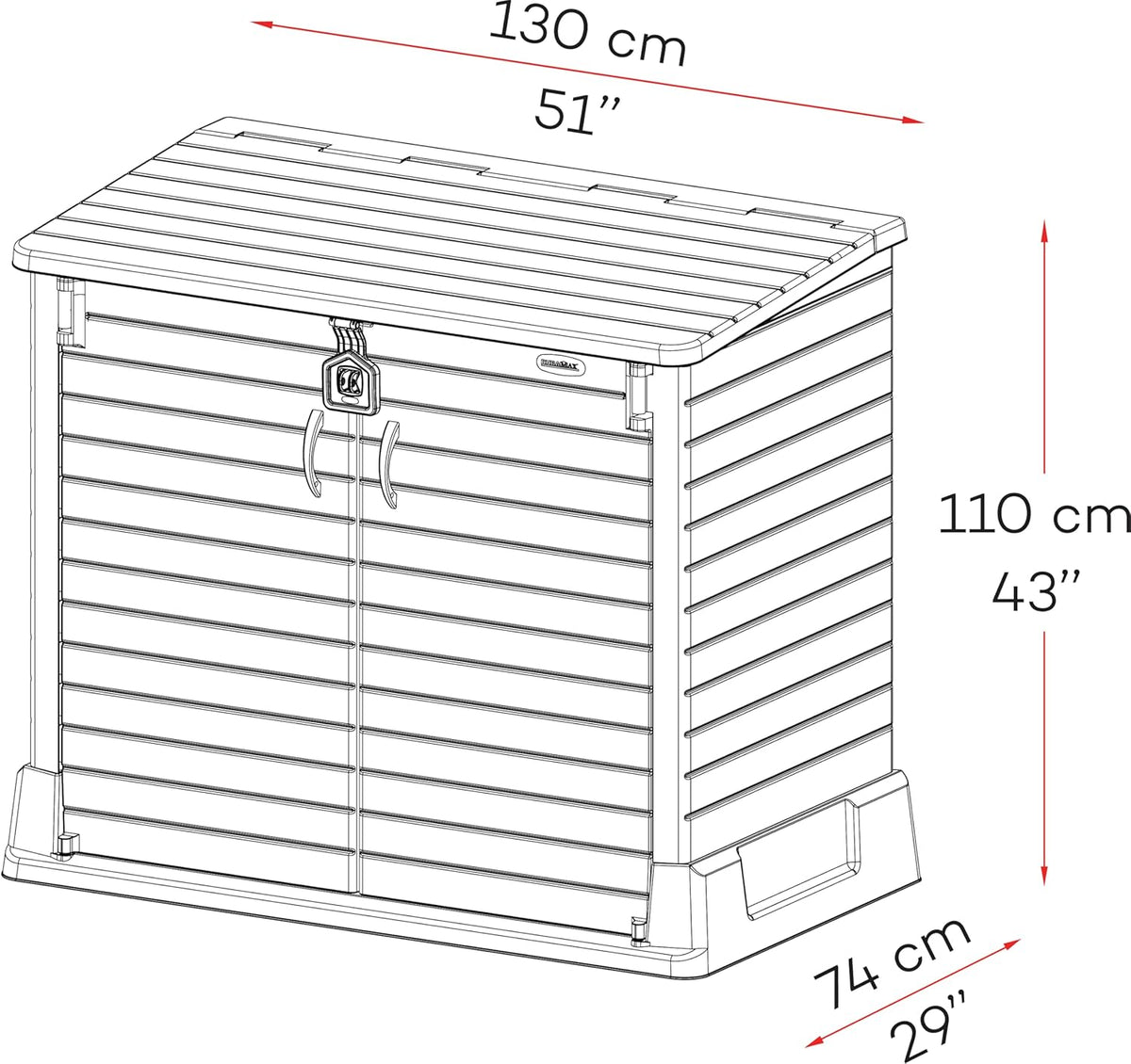 Abri de jardin StoreAway 850 L coffre extérieur plastique verrouillable 130 x 74 x 110 cm cache-poubelles taupe