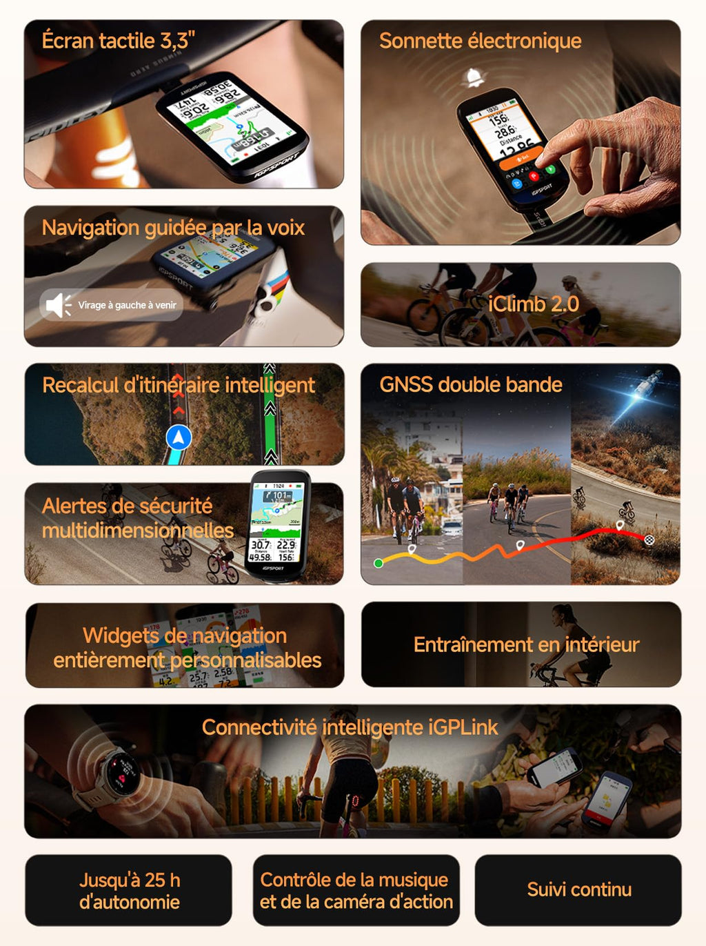 Compteur Vélo GPS BSC500 Navigation Carte Écran Tactile 3,3 pouces Bluetooth ANT+ Autonomie 25 h
