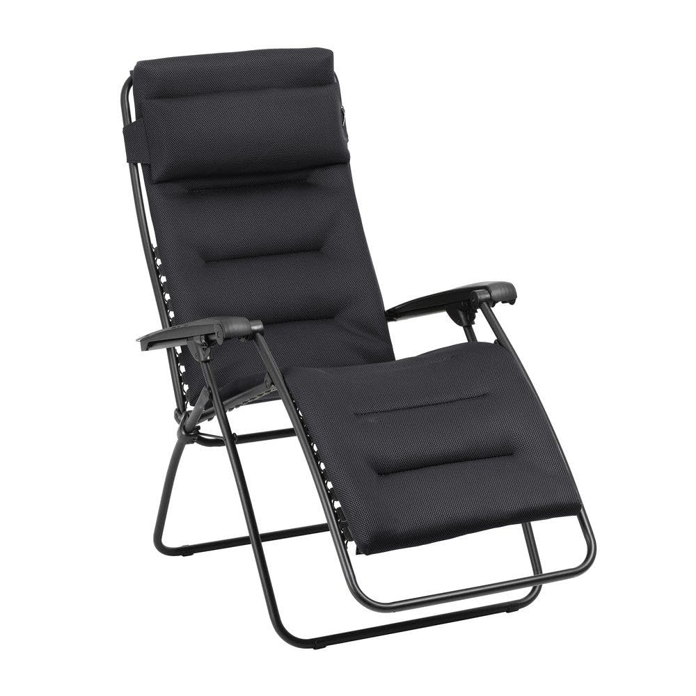 Fauteuil Relax Zéro Gravité Multiposition Pliant Jardin Intérieur Toile AirComfort 3 couches 3D Mesh Noir Acier