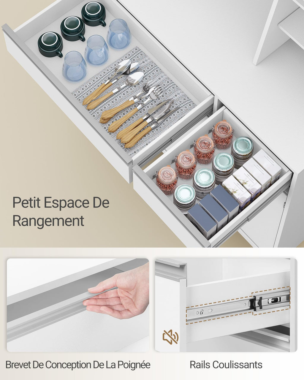 Armoire de cuisine avec rangement et éclairage LED PT00103XEU 40 x 100 x 180 cm avec prises intégrées et tiroirs