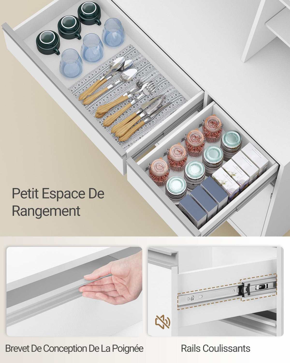 Armoire de cuisine avec rangement et éclairage LED PT00103XEU 40 x 100 x 180 cm avec prises intégrées et tiroirs
