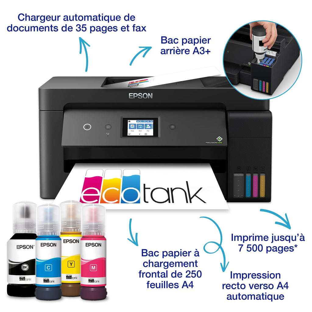 Imprimante Multifonction ET-15000 Réservoirs d’Encre A3+ Wi-Fi Recto Verso Automatique Numérisation Copie Fax ADF 35 Feuilles