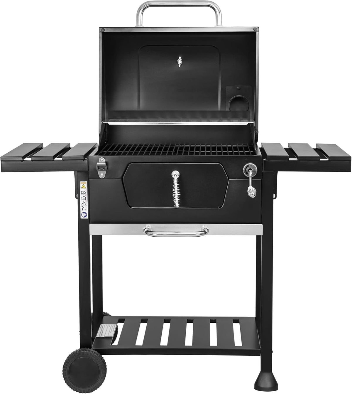 Barbecue à Charbon Extérieur avec Double Grille, Thermomètre, Étagères Latérales, Roues, Grille en Acier Émaillé 112 × 66 × 125 cm