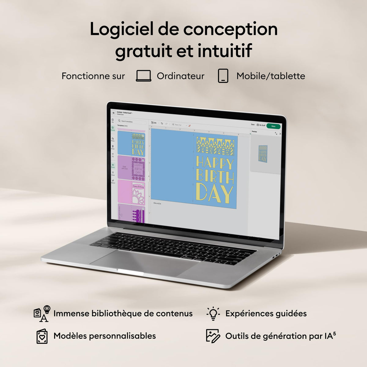 Machine de découpe créative Joy 2 compacte 11,4 cm avec Smart Vinyl Smart Iron-On papier cartonné et contenu numérique
