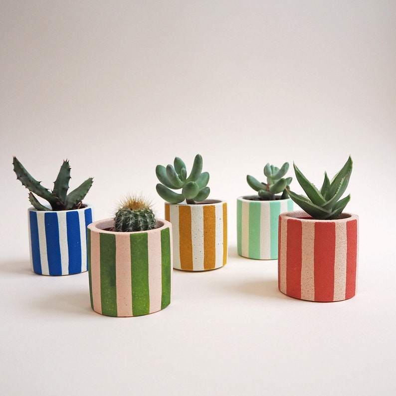Mini Pot Rayé en Jesmonite Marbre Blanc - Photophore, Pot Plante, 4,75 cm