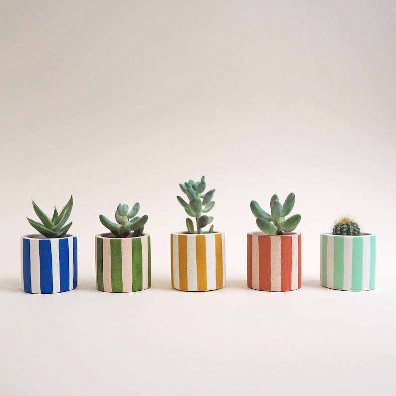 Mini Pot Rayé en Jesmonite Marbre Blanc - Photophore, Pot Plante, 4,75 cm