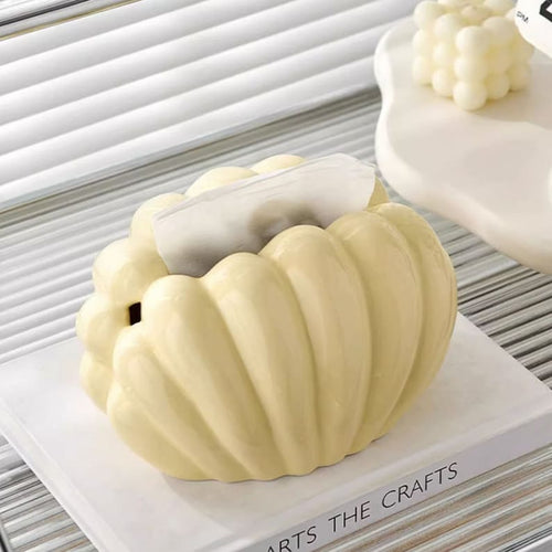 Boîte à mouchoirs en céramique forme coquille à clapet argenté, distributeur de serviettes, organisateur de mouchoirs