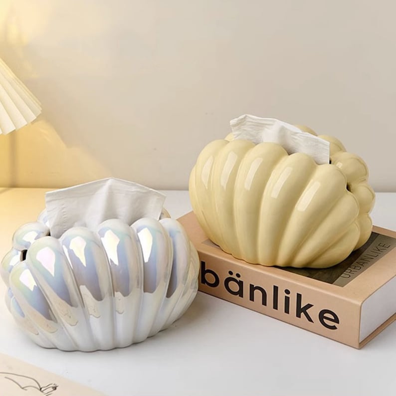 Boîte à mouchoirs en céramique forme coquille à clapet argenté, distributeur de serviettes, organisateur de mouchoirs