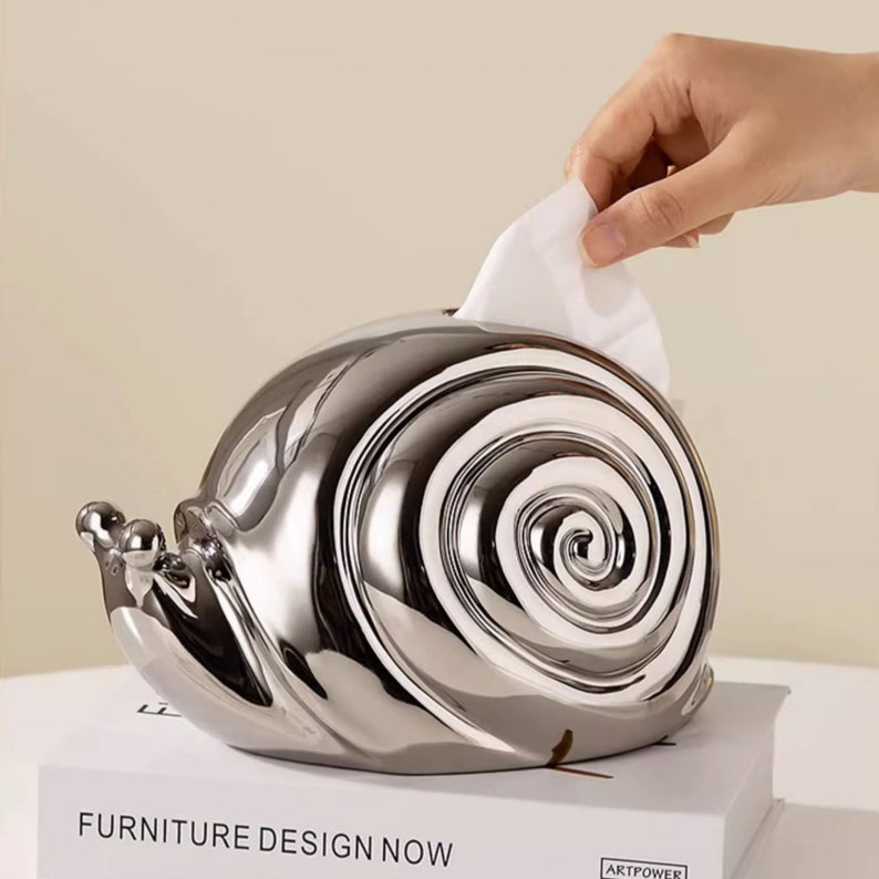 Boîte à mouchoirs en céramique escargot jaune blanc argent 13x21x14 cm