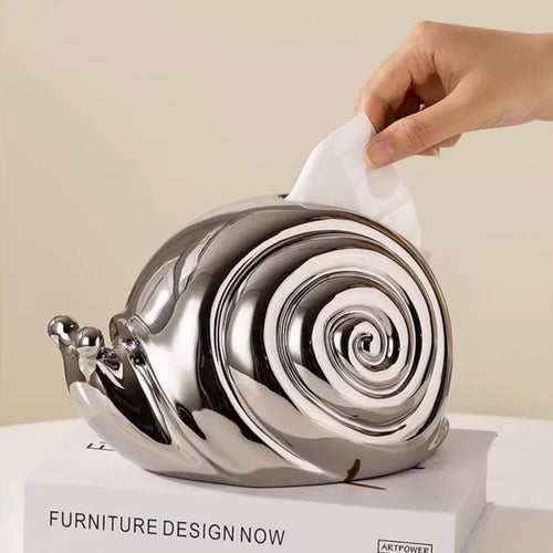 Boîte à mouchoirs en céramique escargot jaune blanc argent 13x21x14 cm