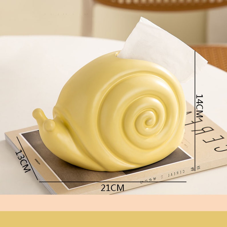 Boîte à mouchoirs en céramique escargot jaune blanc argent 13x21x14 cm