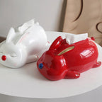 Boîte à mouchoirs en céramique en forme de lapin couché, distributeur de serviettes pour salle de bain