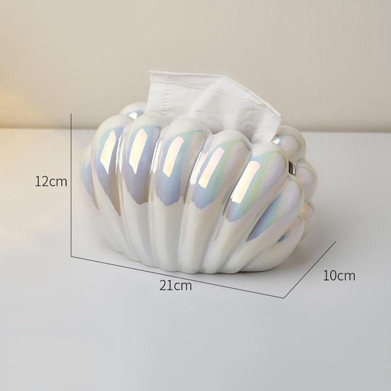 Boîte à mouchoirs en céramique forme coquille à clapet argenté, distributeur de serviettes, organisateur de mouchoirs