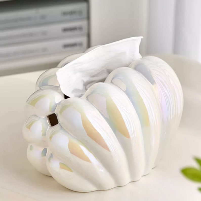 Boîte à mouchoirs en céramique forme coquille à clapet argenté, distributeur de serviettes, organisateur de mouchoirs