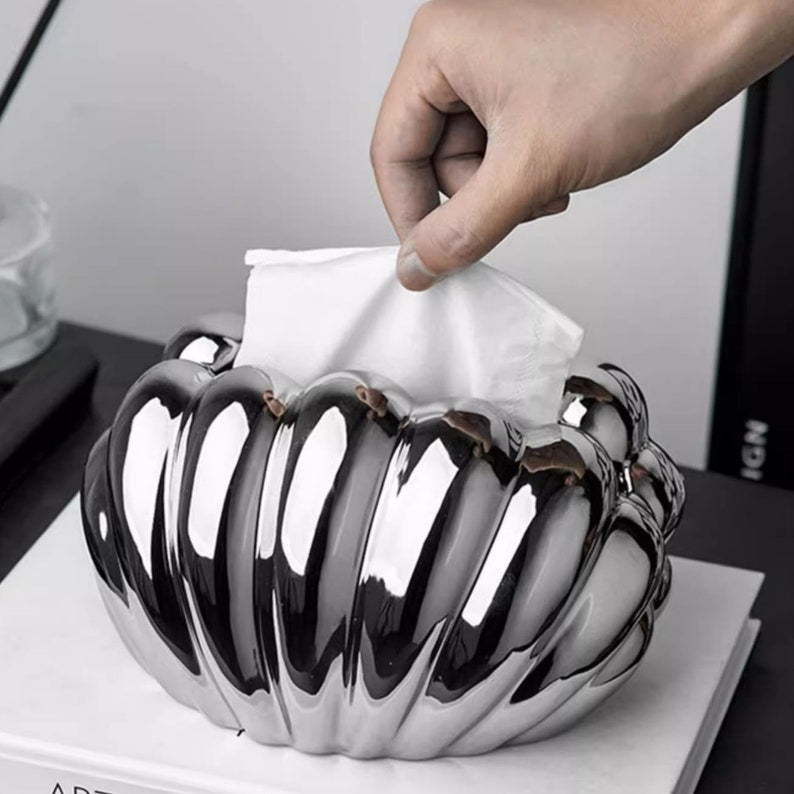 Boîte à mouchoirs en céramique forme coquille à clapet argenté, distributeur de serviettes, organisateur de mouchoirs