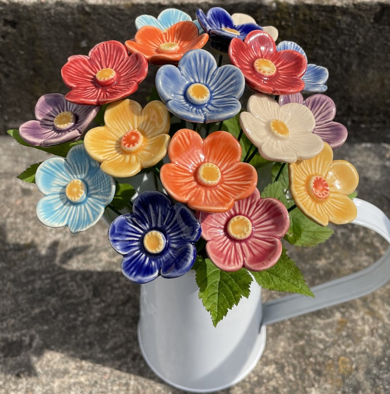 Fleur de prunier en céramique - Tuteur pour plante, décoration de jardin