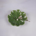Vide-poches trèfle à 4 feuilles en céramique verte - Organiseur de bijoux porte-bonheur