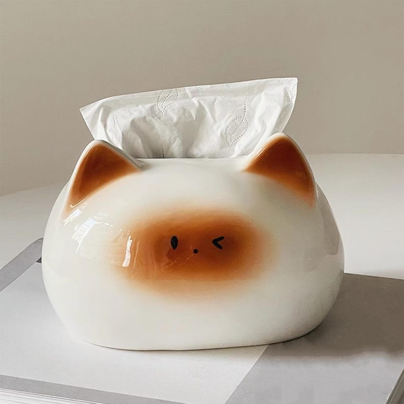 Boîte à mouchoirs en céramique chat siamois, décoration mignonne