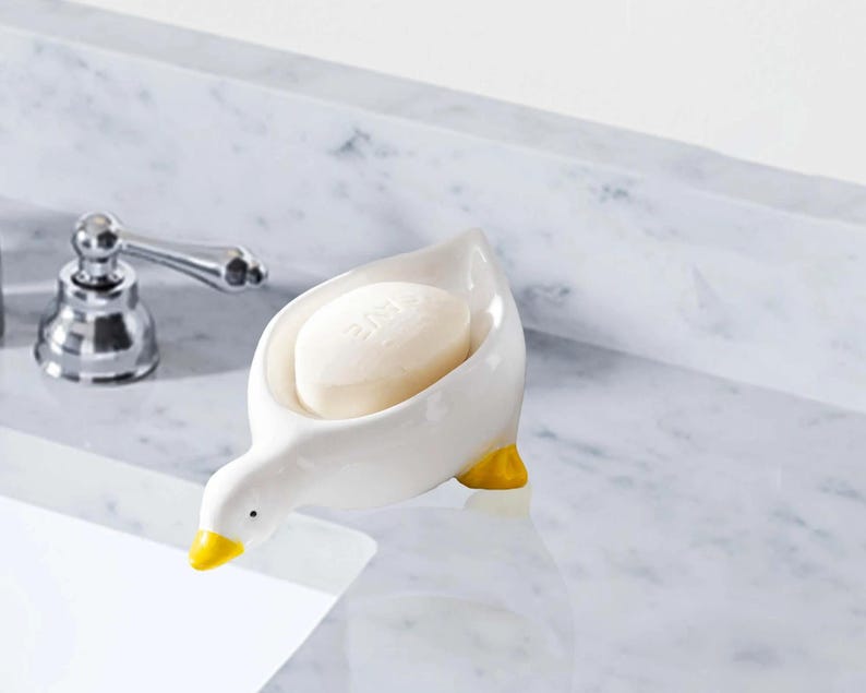 Porte-savon autovidangeable en céramique, décoration de salle de bain et cuisine, canard mignon, 17x9x5 cm