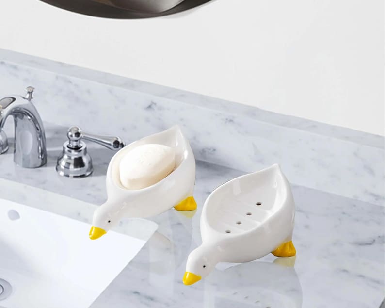 Porte-savon autovidangeable en céramique, décoration de salle de bain et cuisine, canard mignon, 17x9x5 cm