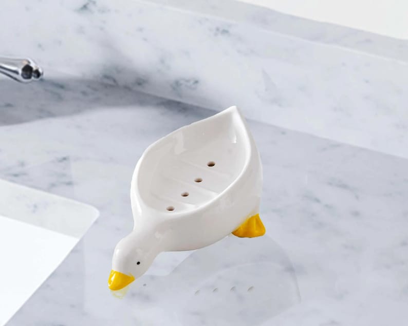 Porte-savon autovidangeable en céramique, décoration de salle de bain et cuisine, canard mignon, 17x9x5 cm