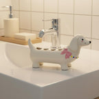 Porte-brosse à dents teckel en céramique, organisateur de salle de bain pour chien saucisse, décoration de vanité