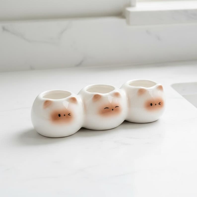 Porte-brosse à dents pour chat en céramique blanche, organisateur de salle de bain kawaii, support pour brosse à dents électrique
