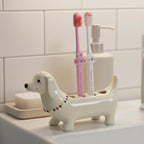 Porte-brosse à dents teckel en céramique, organisateur de salle de bain pour chien saucisse, décoration de vanité