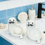 Porte-savon en céramique autodrainant, motif phoque