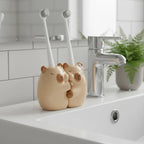 Porte-brosse à dents Capybara en céramique, ensemble de 2, marron clair