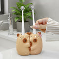 Porte-brosse à dents Capybara en céramique, ensemble de 2, marron clair