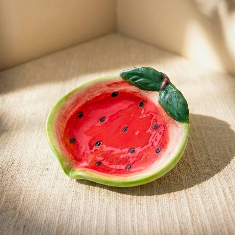 Plateau en céramique forme fruit - Vide-poches fraise pastèque, porte-savon artisanal