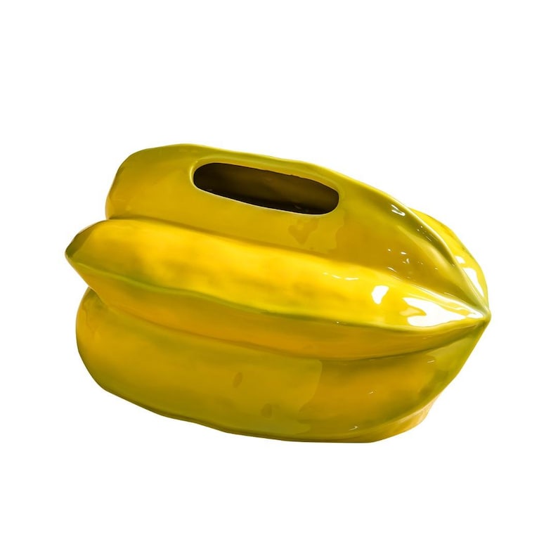 Boîte à mouchoirs en céramique forme carambole jaune brillant