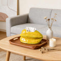 Boîte à mouchoirs en céramique forme carambole jaune brillant