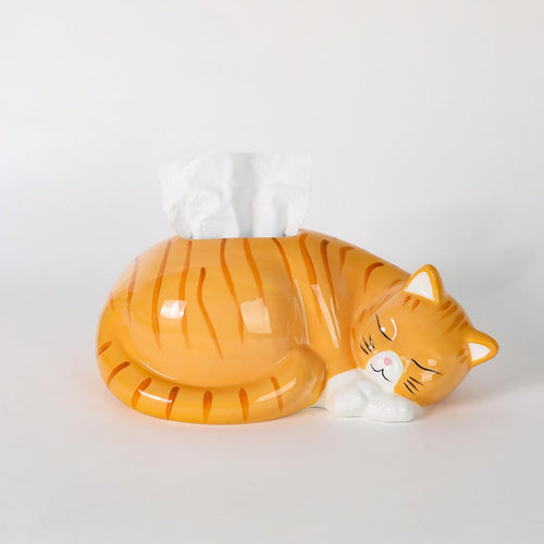 Boîte à mouchoirs en céramique forme de chat endormi pour distributeur de serviettes et rangement