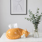Boîte à mouchoirs en céramique forme de chat endormi pour distributeur de serviettes et rangement