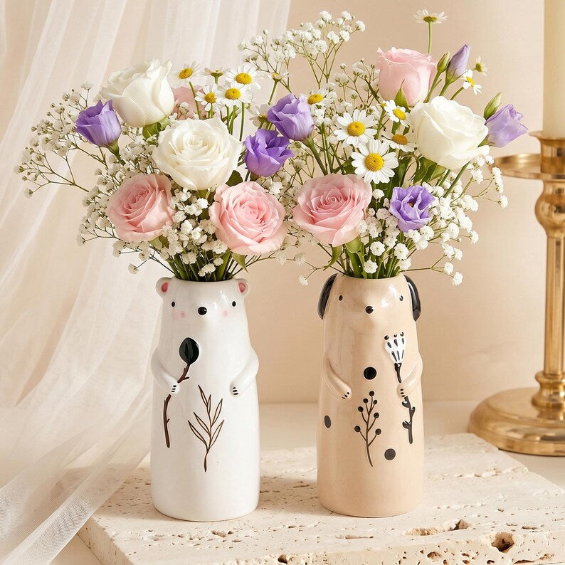 Vases bourgeons en céramique animaux | Vases en poterie faits main pour fleurs | Décoration d'intérieur