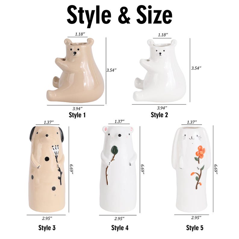 Vases bourgeons en céramique animaux | Vases en poterie faits main pour fleurs | Décoration d'intérieur