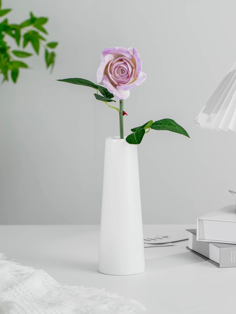 Fleur violette en céramique faite main, rose violette éternelle, décoration d'intérieur moderne 7,3 cm