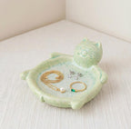 Chat en céramique porte-bijoux, plateau à bagues et bijoux, figurine grès émaillé, décoration chambre