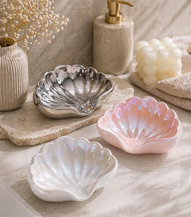 Porte-savon en céramique coquillage avec drainage, plateau de courtoisie salle de bain 15 cm