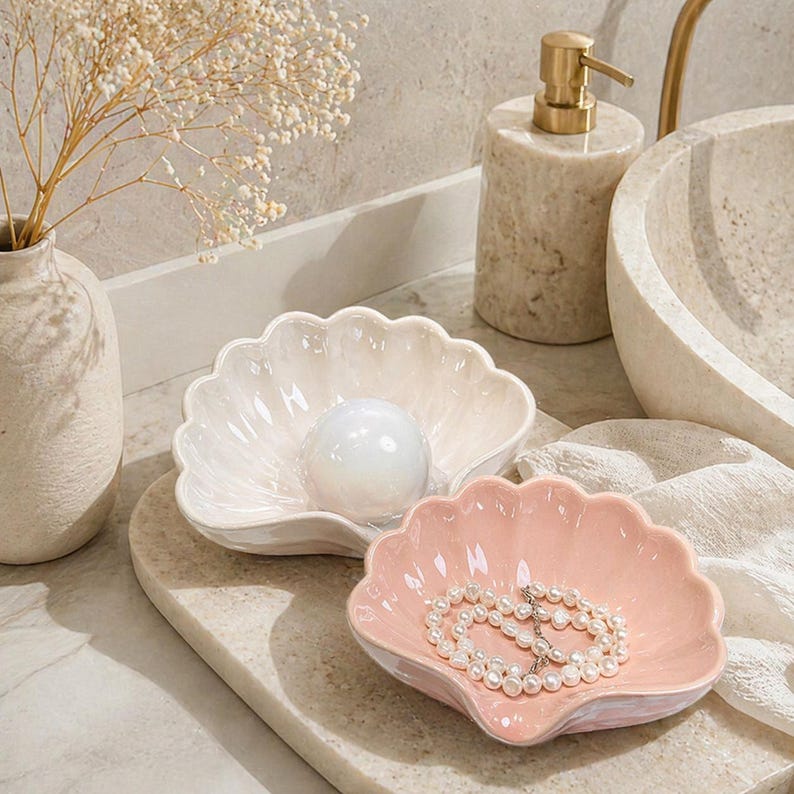 Porte-savon en céramique coquillage avec drainage, plateau de courtoisie salle de bain 15 cm