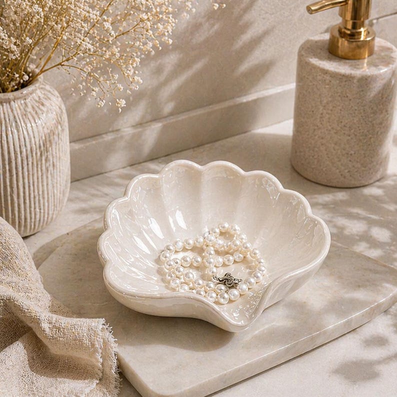 Porte-savon en céramique coquillage avec drainage, plateau de courtoisie salle de bain 15 cm