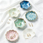Plateau à bijoux en céramique avec bordure florale - Porte-bagues décoratif pour vanité