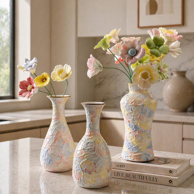 Vases en céramique pastel style crème glacée, ensemble de décoration d'intérieur